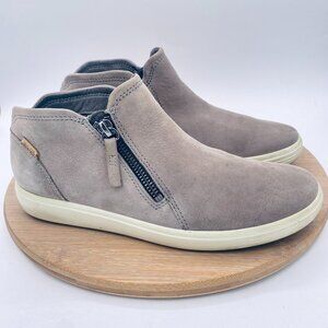 Ecco Shoes Womens 9 40 Taupe Gray Leather Soft High Top Sneakers Sporty Zip